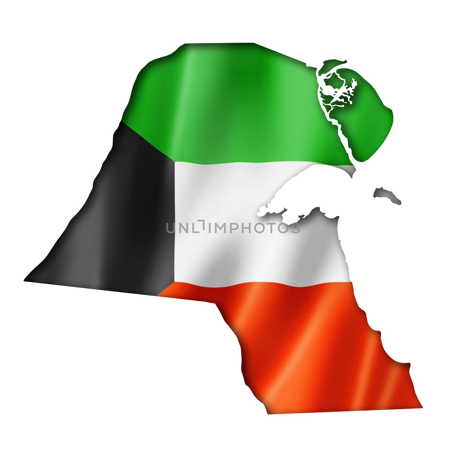 Kuwait flag map, three dimensional render, isolated on white