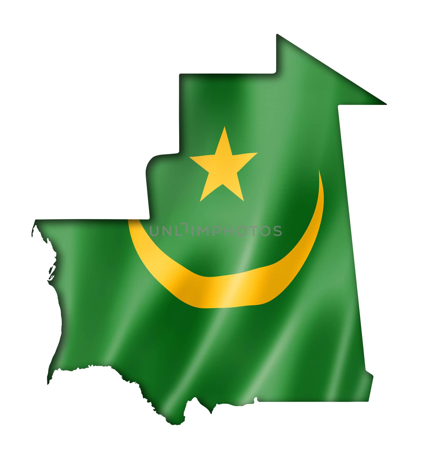Mauritania flag map, three dimensional render, isolated on white