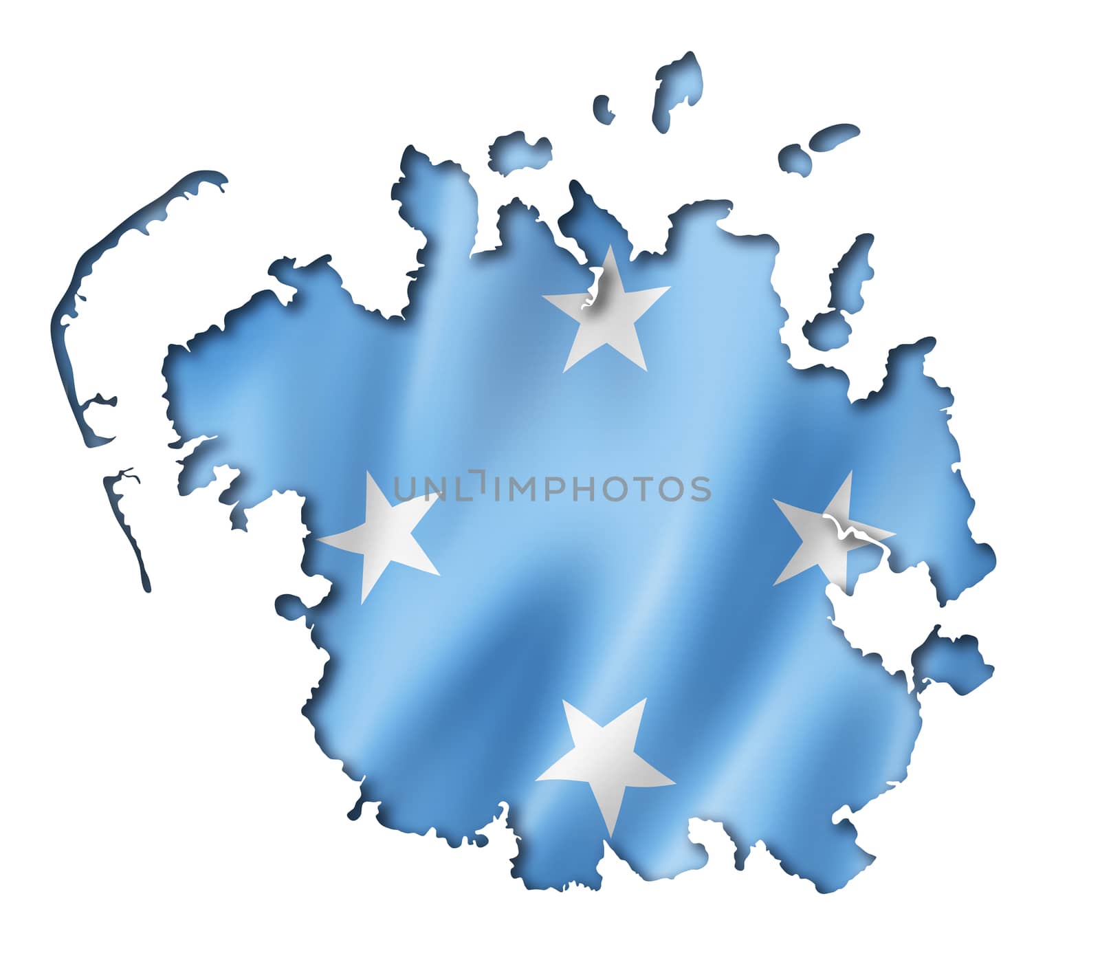 Micronesia flag map, three dimensional render, isolated on white