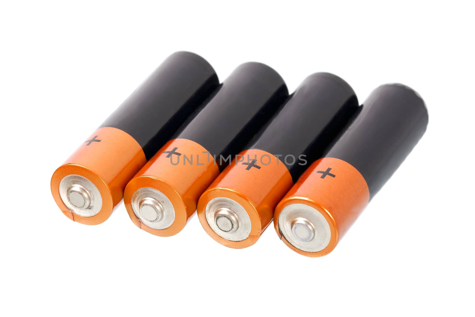 A set a of AA size batteries on white background