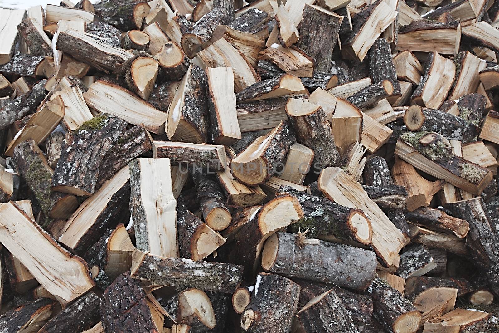 Pile of logs chopped into pieces