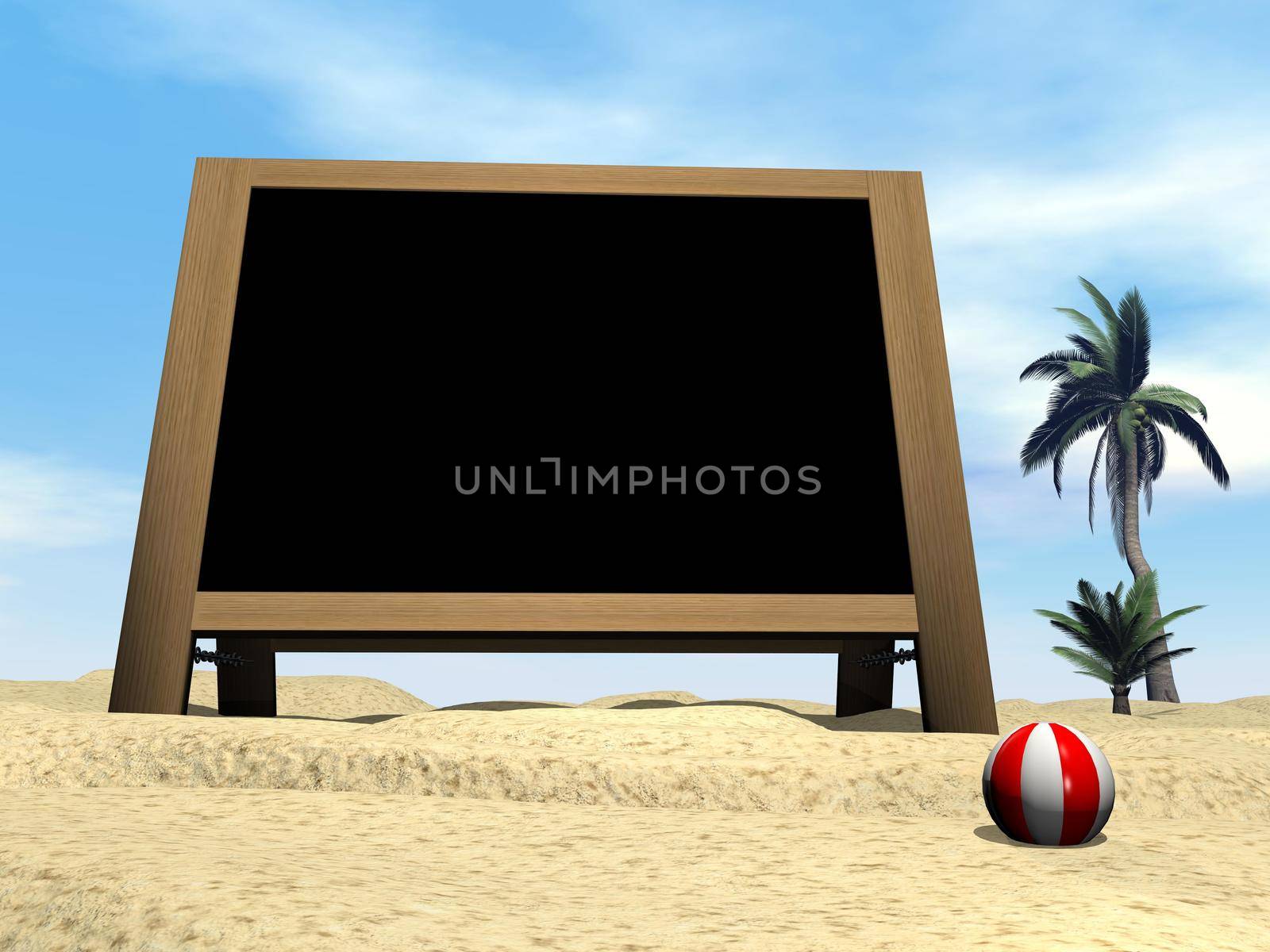 Blackboard at the beach - 3D render by Elenaphotos21