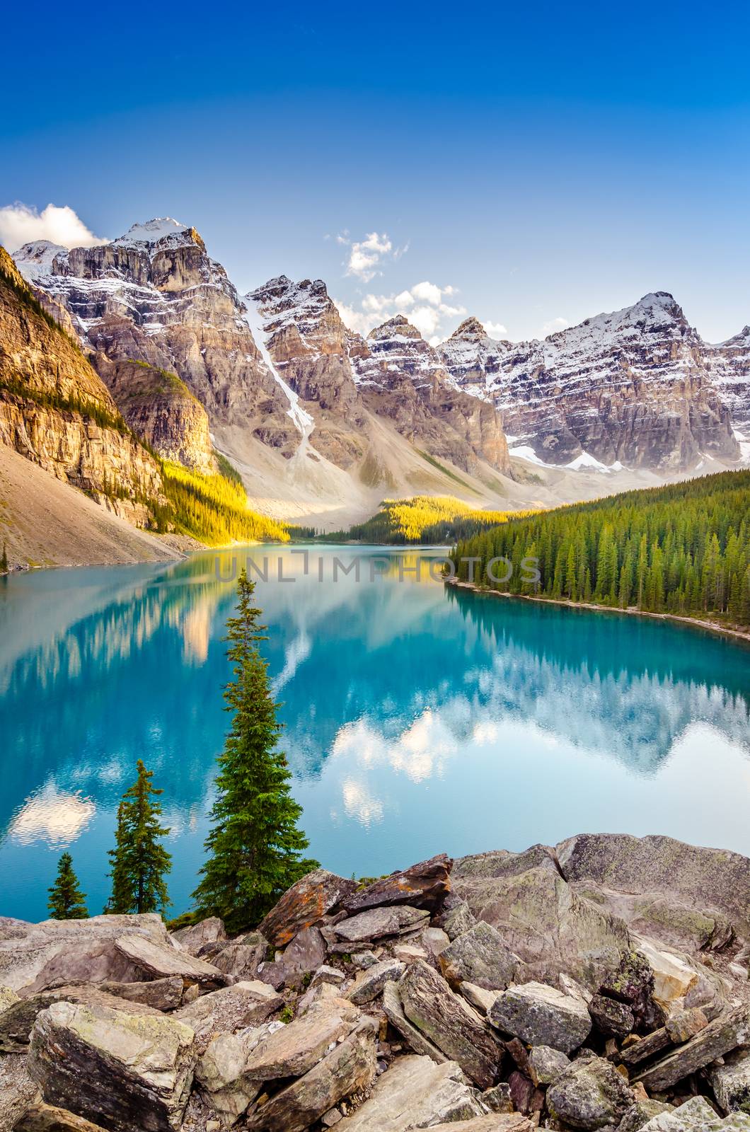Landscape view of Moraine lake in Canadian Rocky Mountains by martinm303