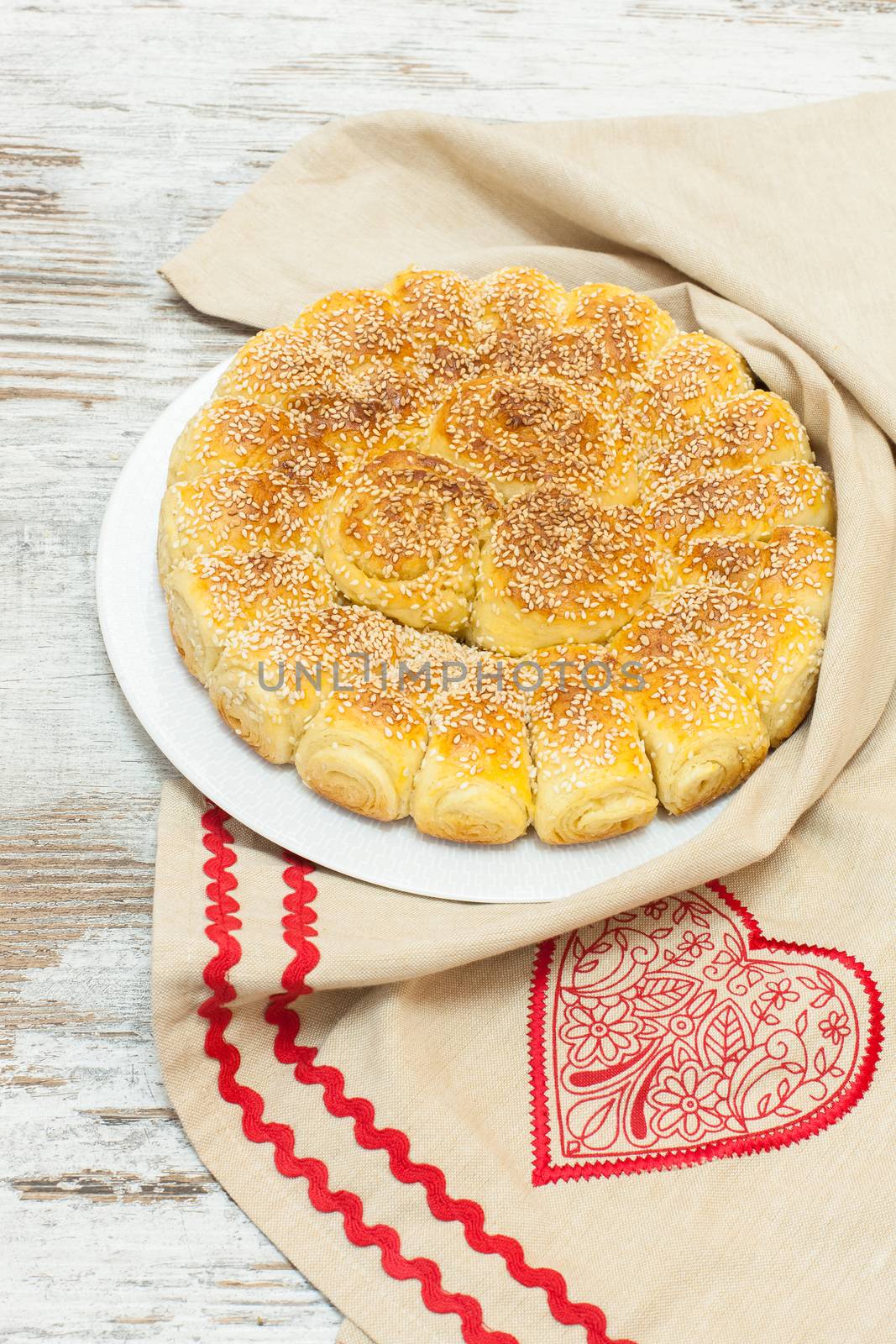 Bread with sesame seeds. Viewed from above