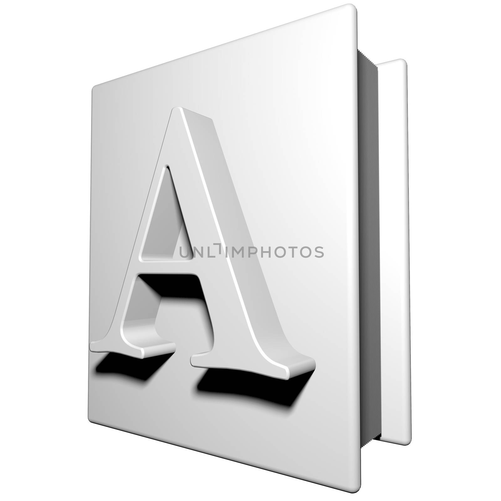 Book with letter A on the cover, 3d render