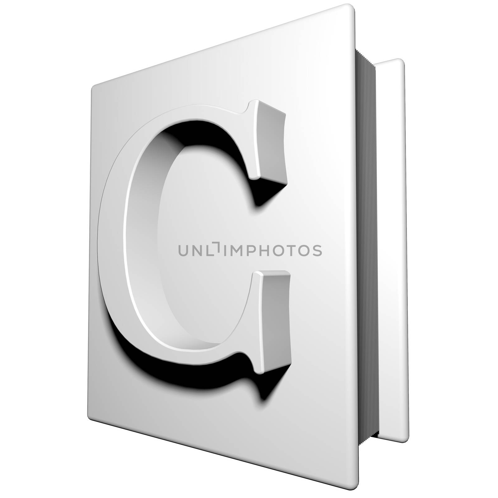 Book with letter C on the cover, 3d render