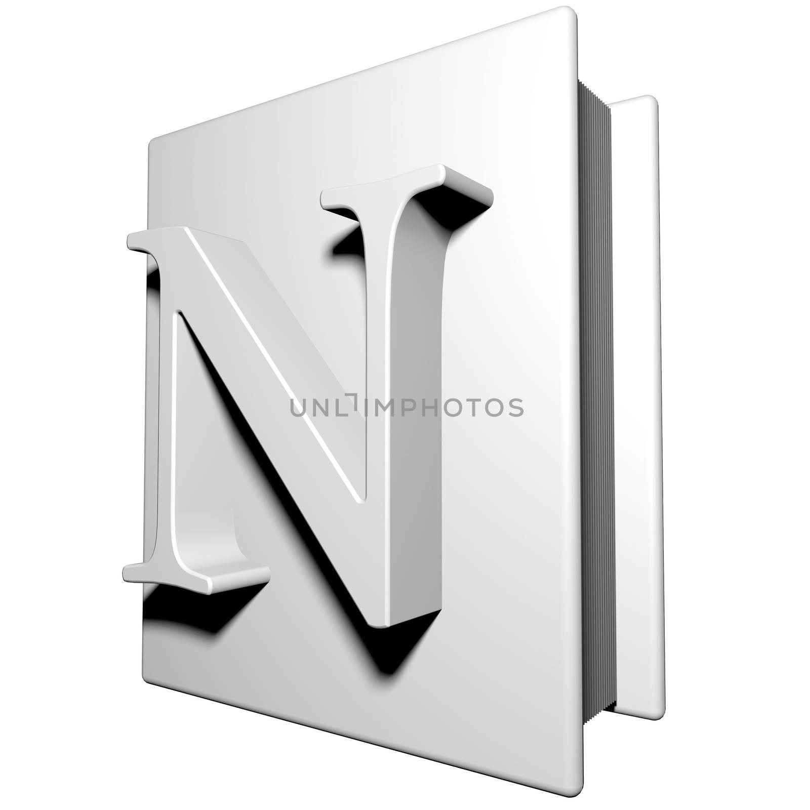 Book with letter N on the cover, 3d render