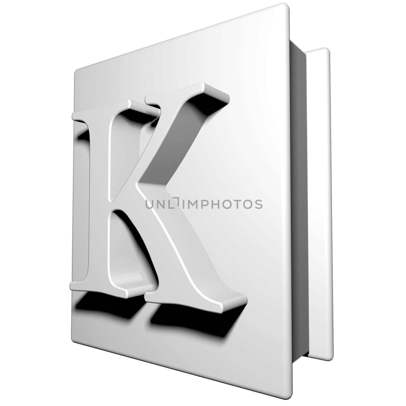 Book with letter K on the cover, 3d render