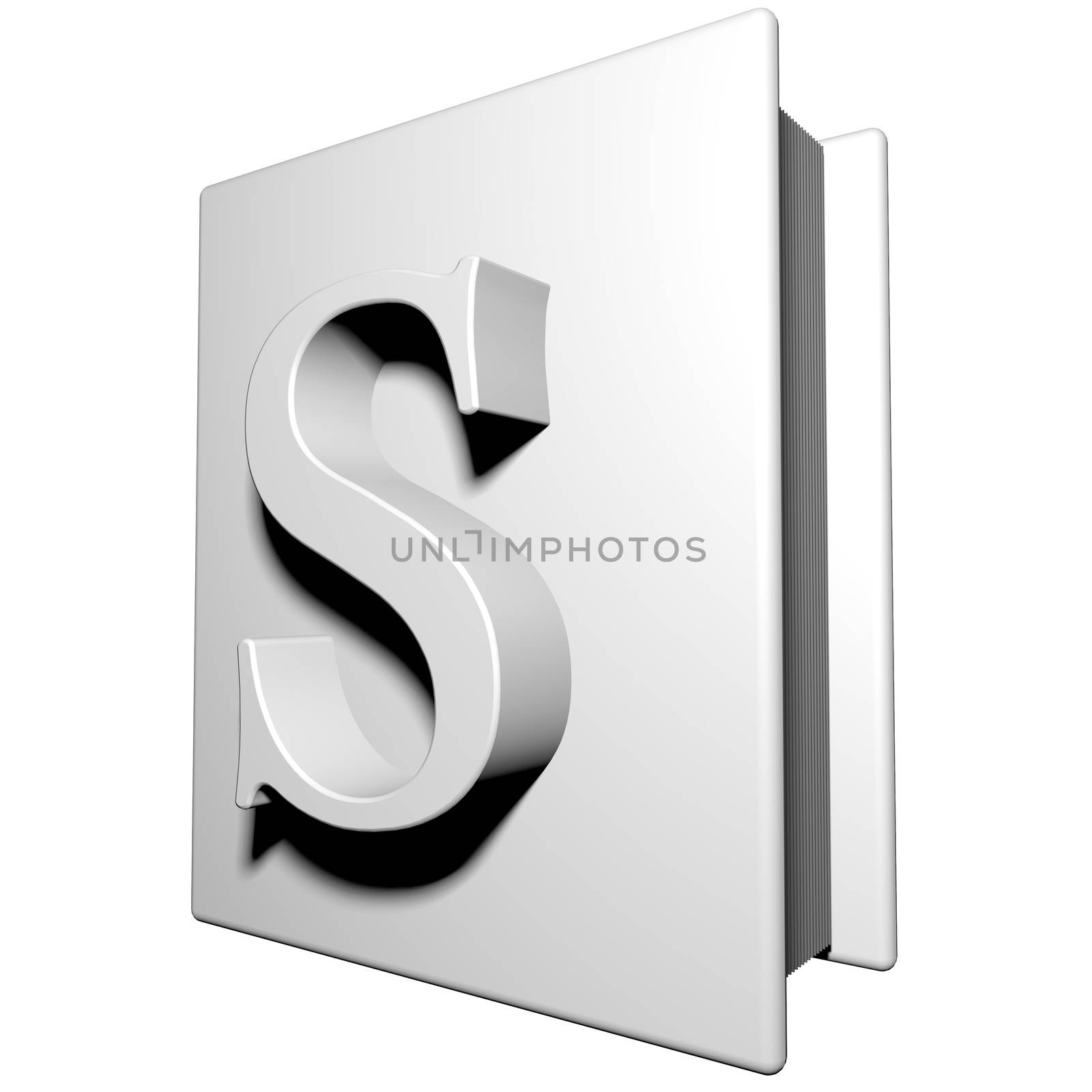 Book with letter S on the cover, 3d render