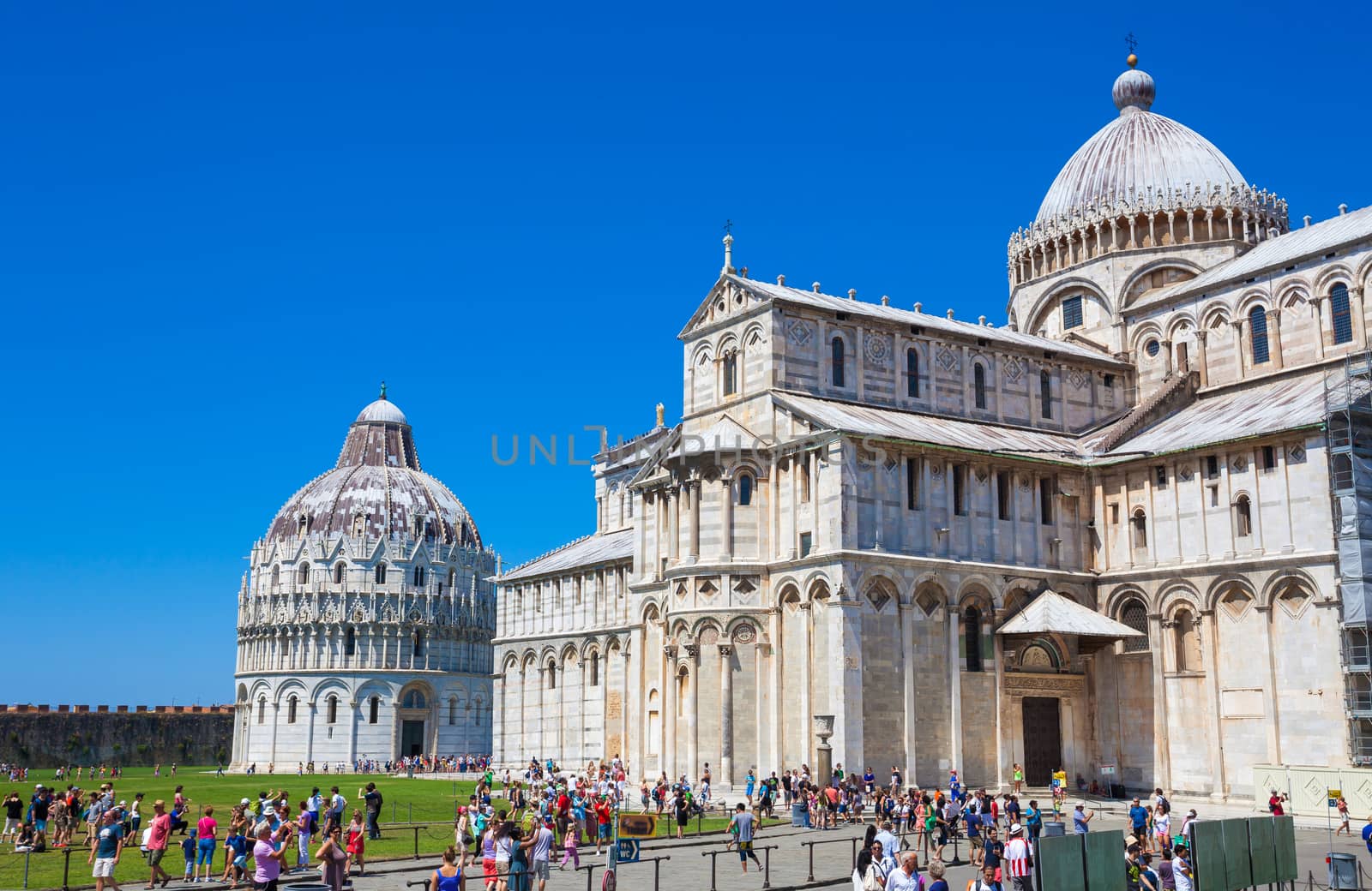 Pisa, Italy - August 11, 2013: Pisa Cathedral and San Giovanni Battistero, Piazza del Duomo, Italy