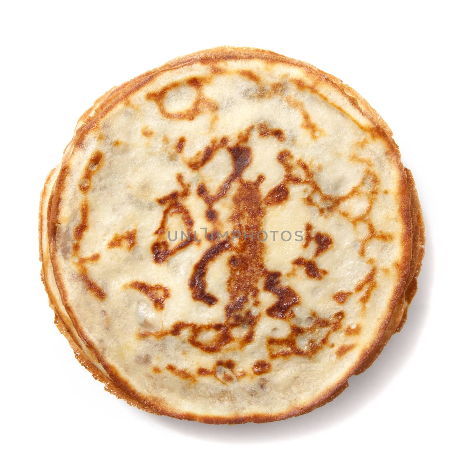 Stack of pancakes on a plate isolated over white