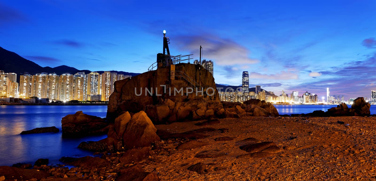 lighthouse at sunset,Hong Kong Yau Tong Lei Yue Mun water bay 