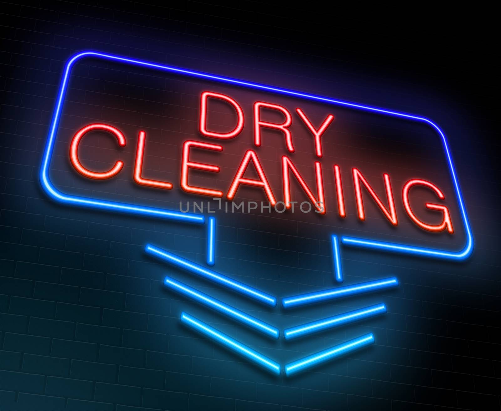 Illustration depicting an illuminated neon sign with a dry cleaning concept.