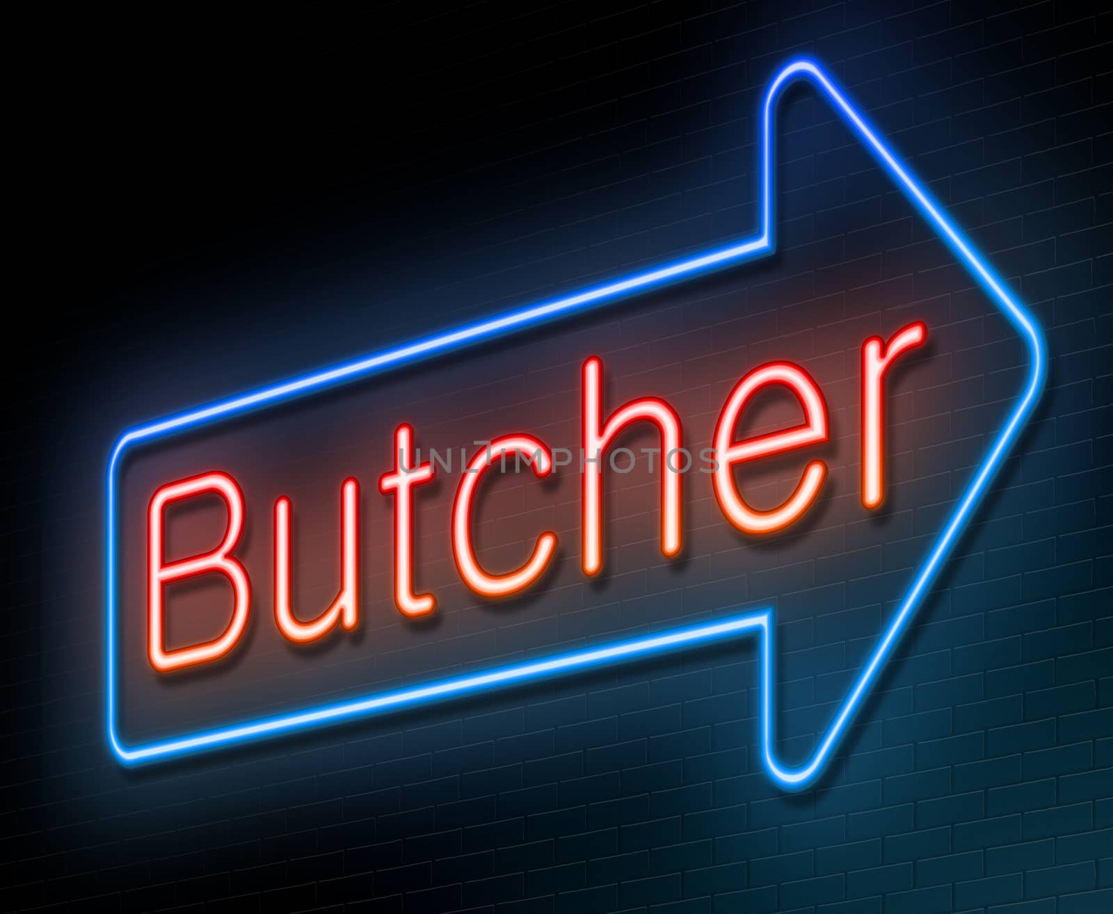 Illustration depicting an illuminated neon sign with a butcher concept.