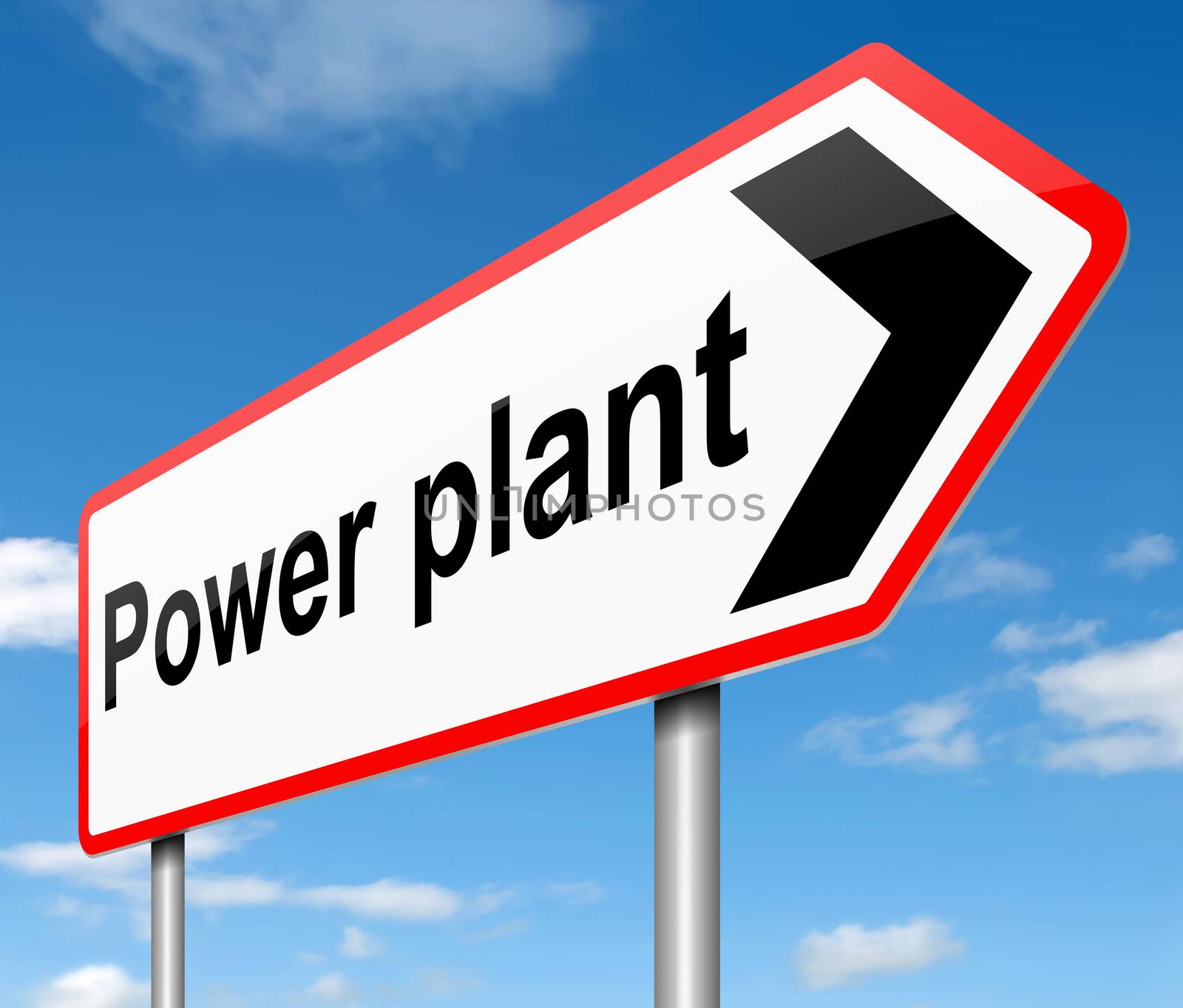Illustration depicting a sign with a power plant concept.