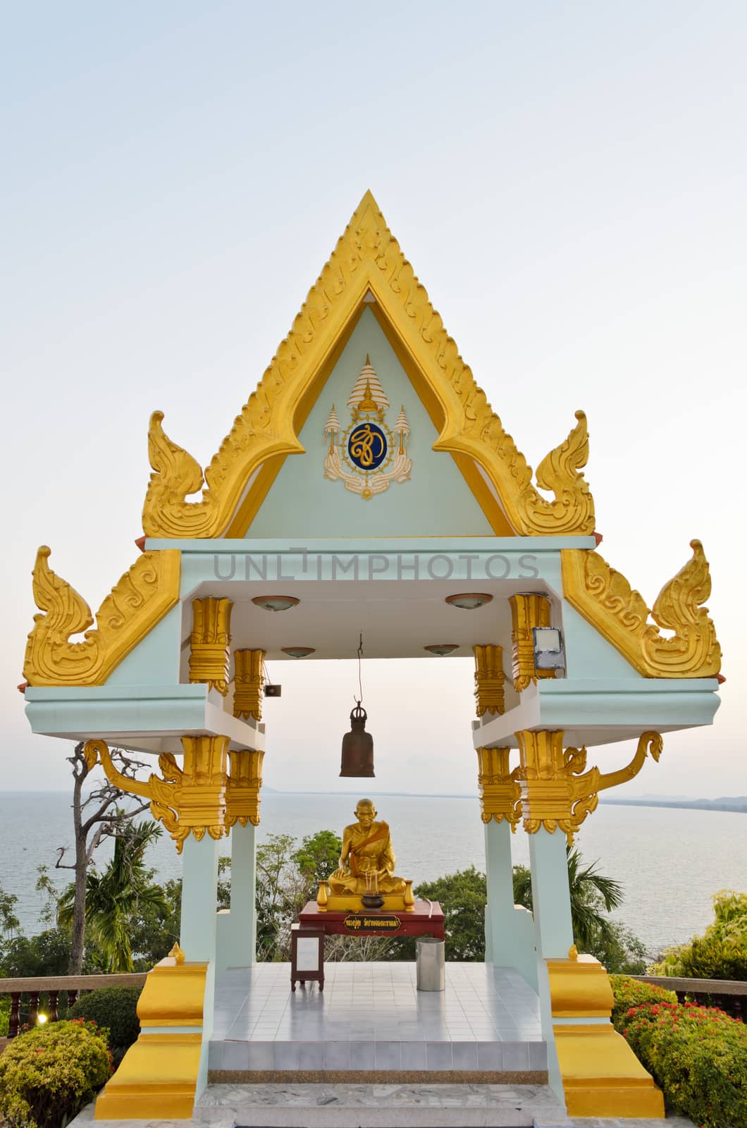 Shrine in the Phra Mahathat Chedi Phakdi Prakat pagoda on Thongchai mountain at Ban Krut, Prachuap Khiri Khan Province, Thailand.

