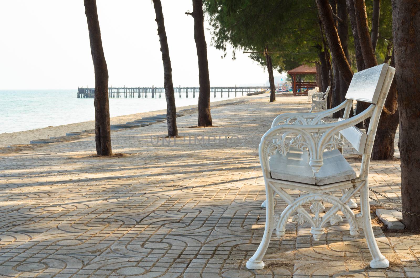 Chair in the park at seaside of Thapsakae, Prachuap Khiri Khan, Thailand
