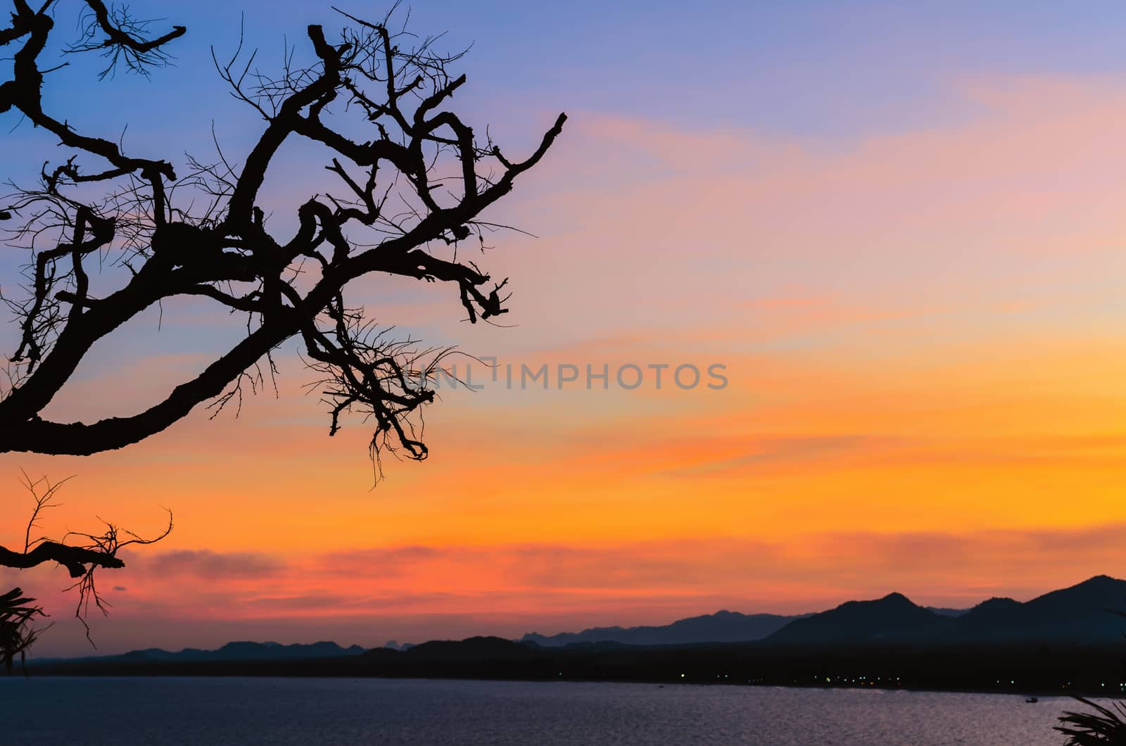 Sunset over the sea on Thongchai mountain at Ban Krut in Prachuap Khiri Khan Province of Thailand.