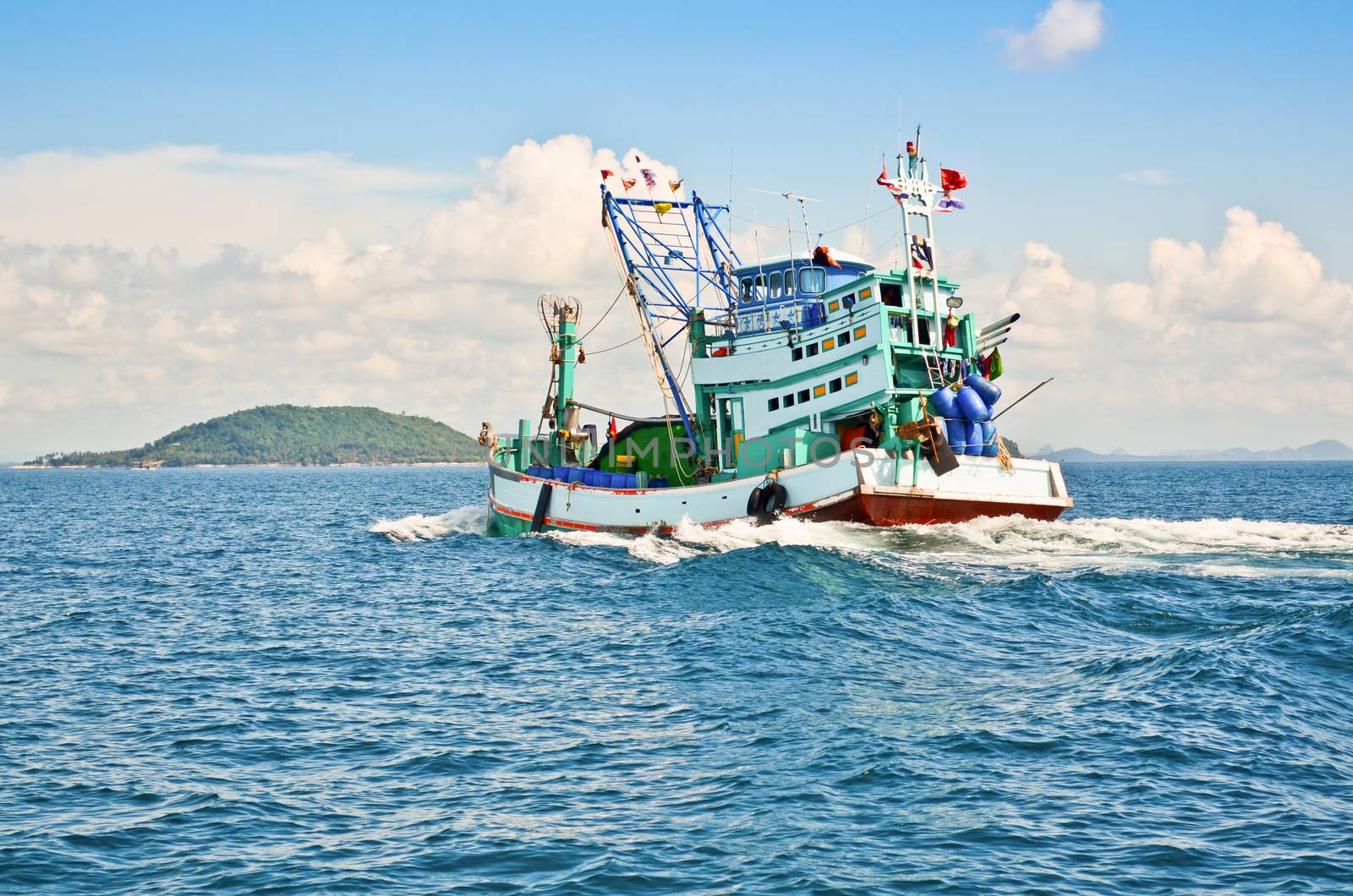 Fishing boat was sailing back to shore, Thailand