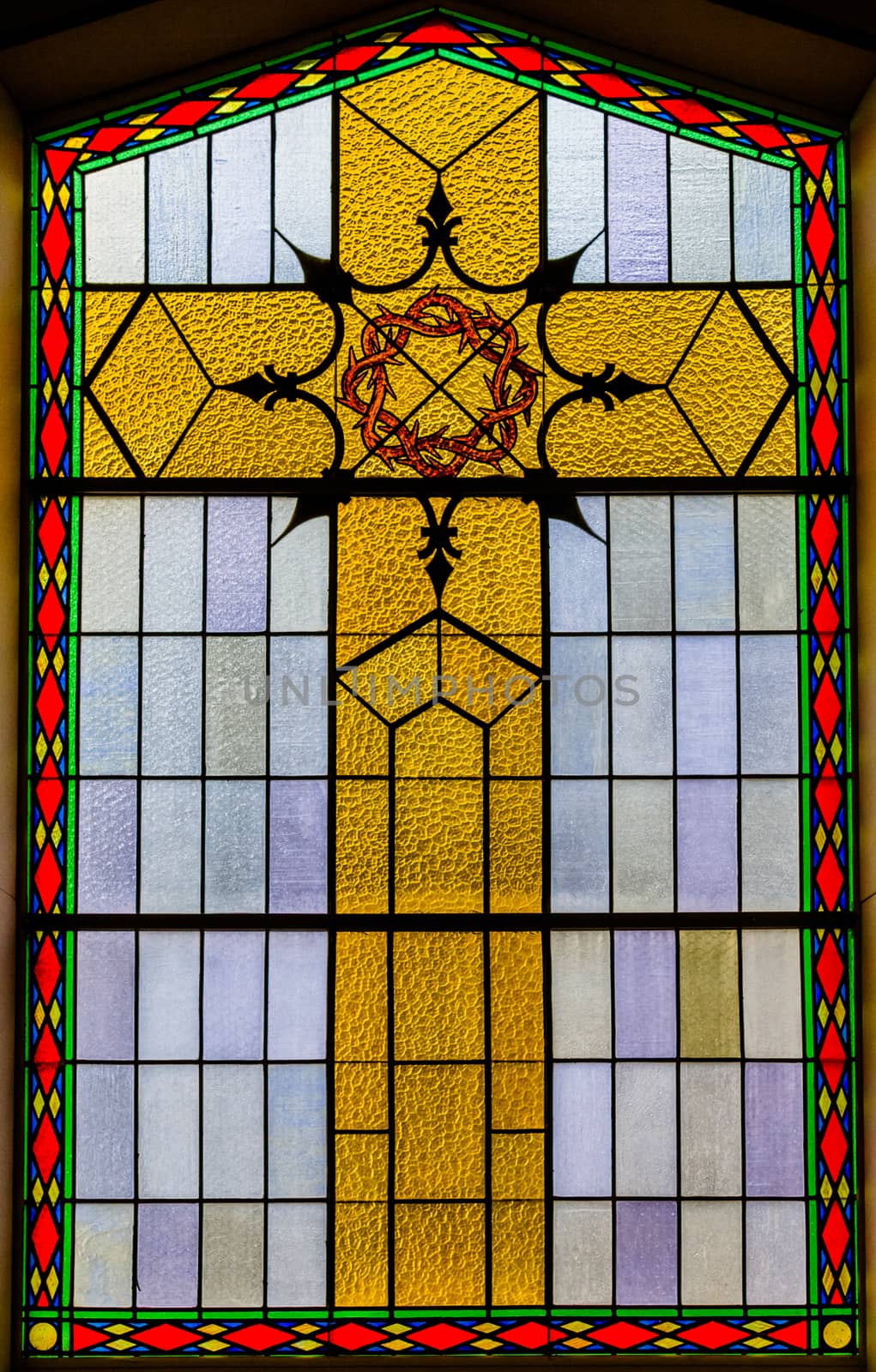 Bright Stained Glass Details inside a Church