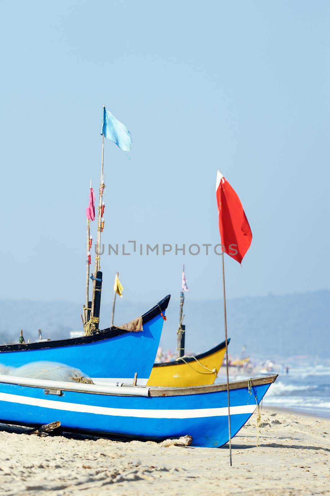 Colourful tropical boats on the sandy beach