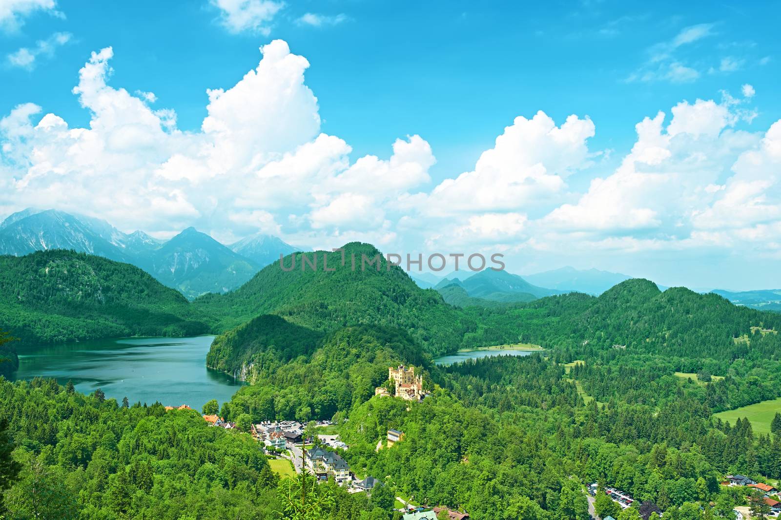 Landscape with castle of Hohenschwangau in Germany by haveseen