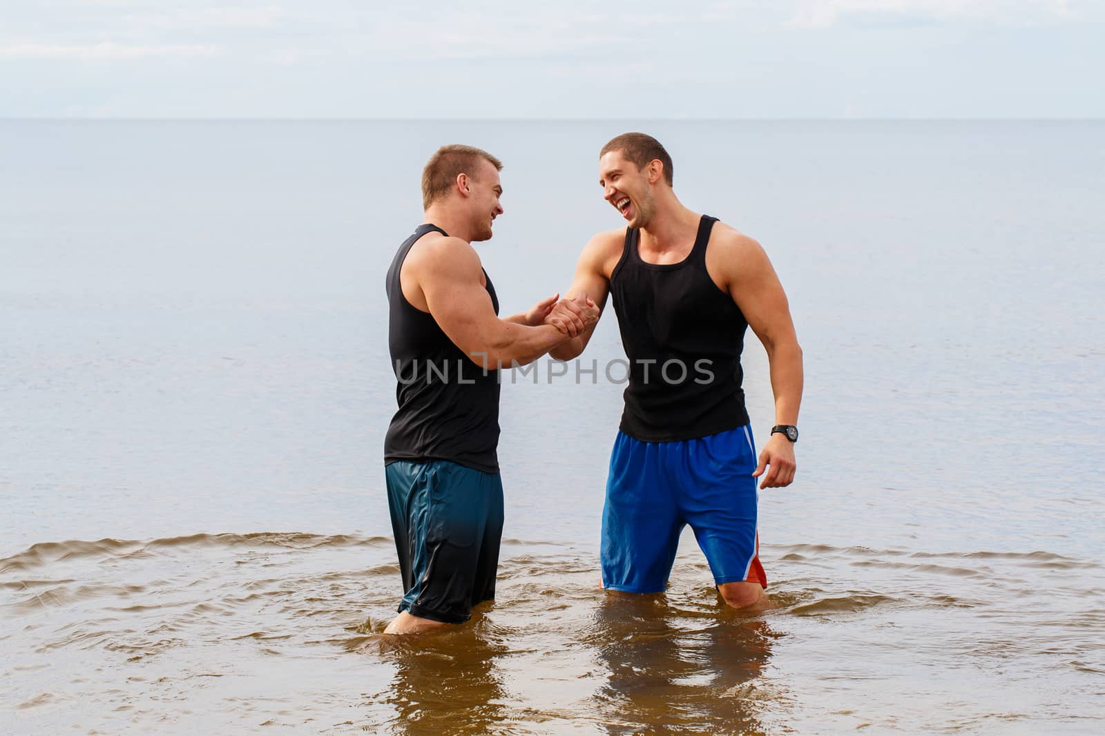 Happy, best friends in the water