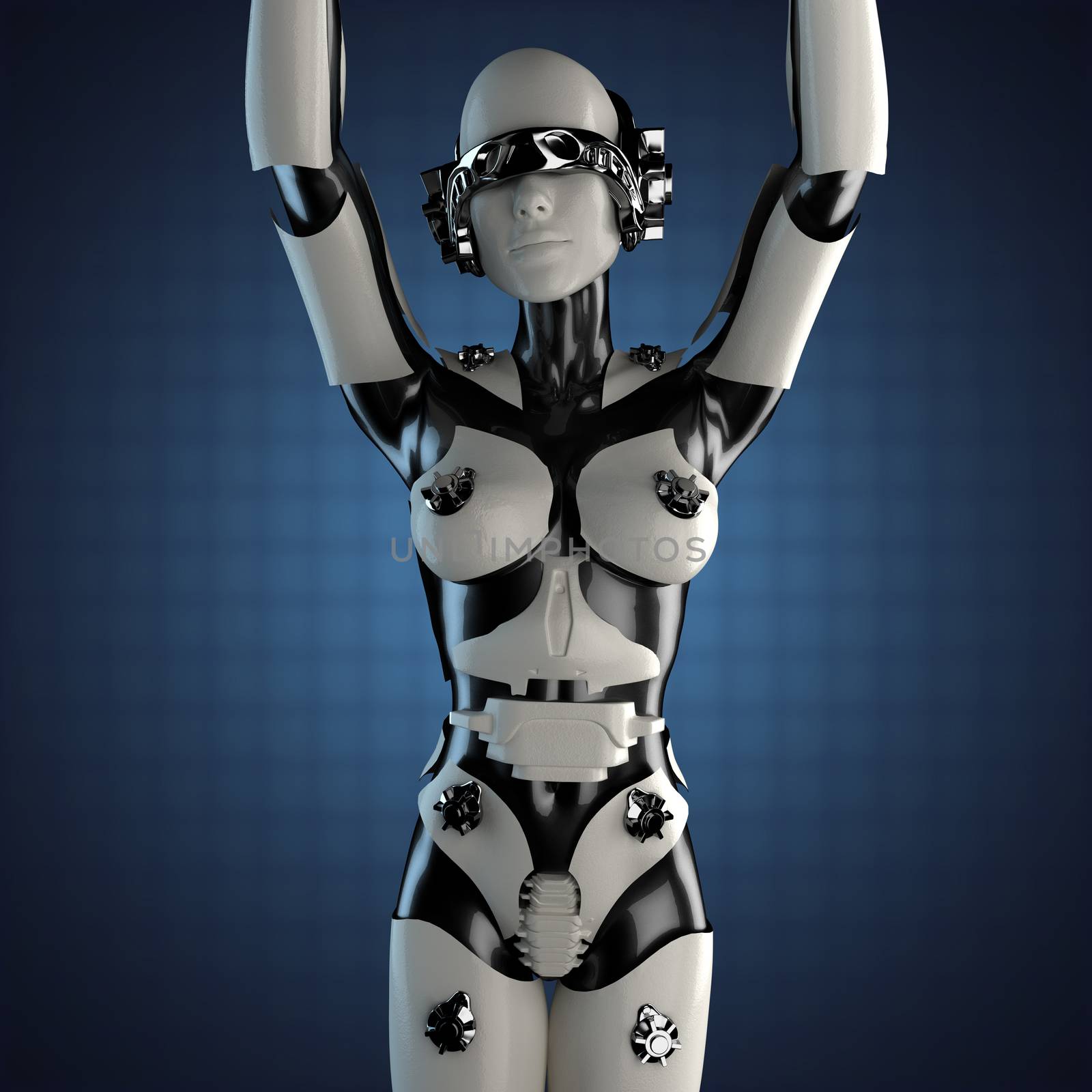 woman cyborg of steel and white plastic