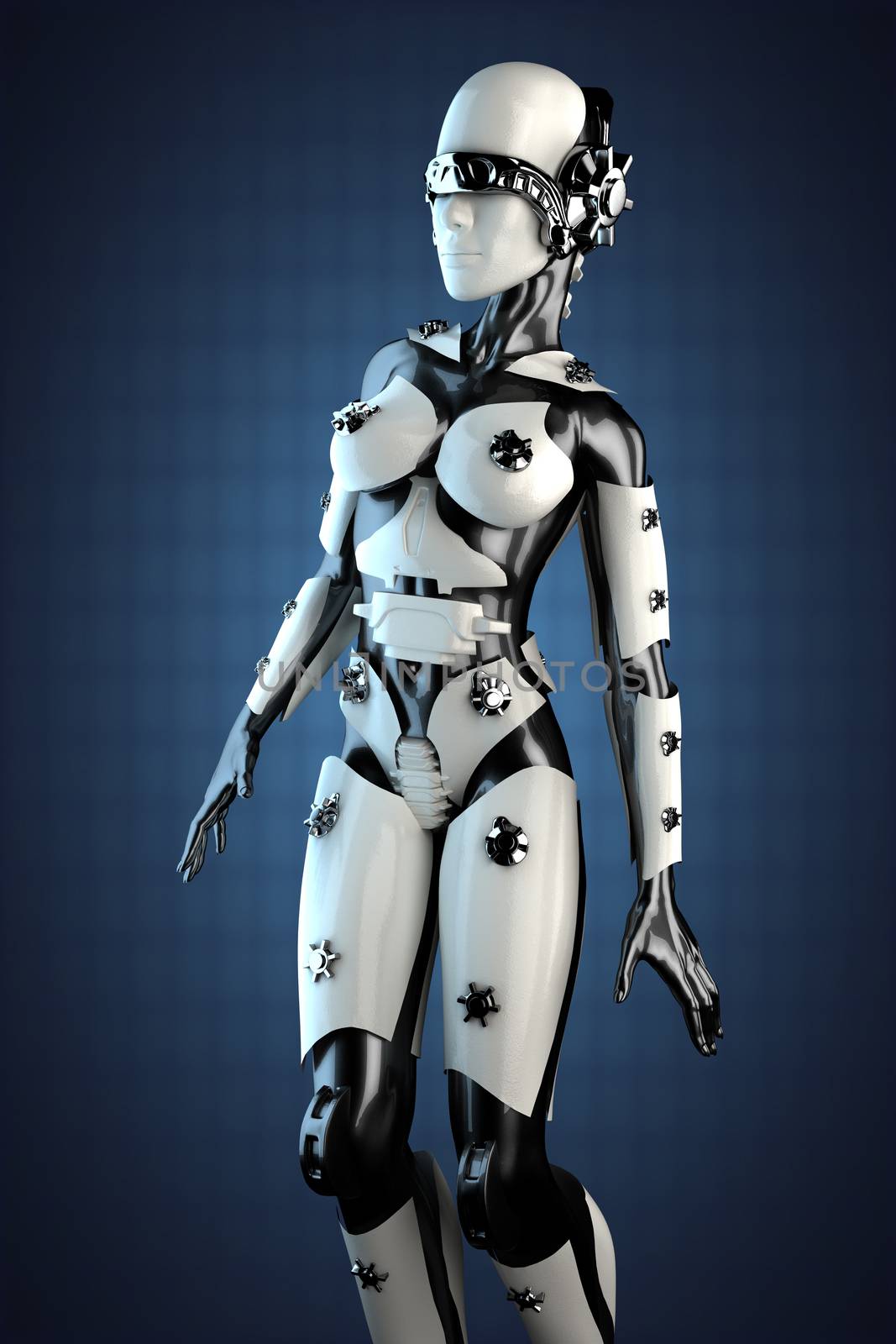 woman cyborg of steel and white plastic