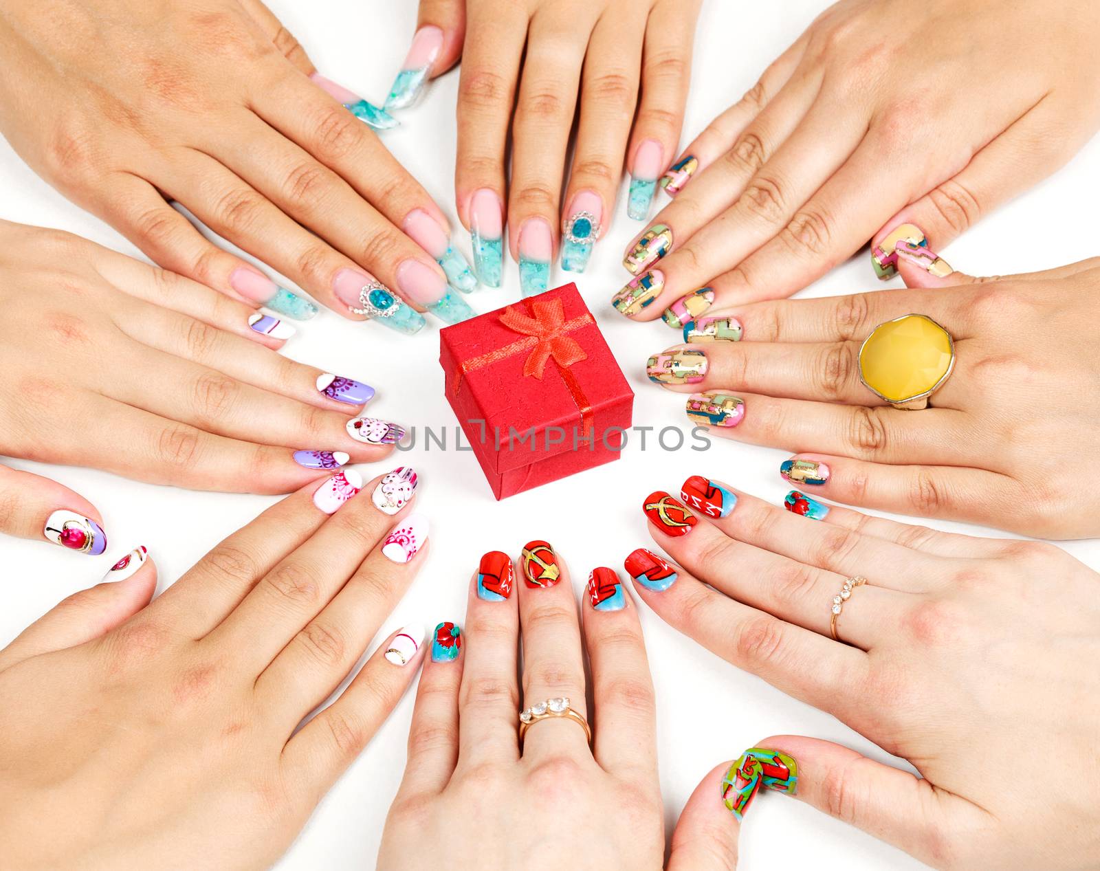 Female hands with various nail arts