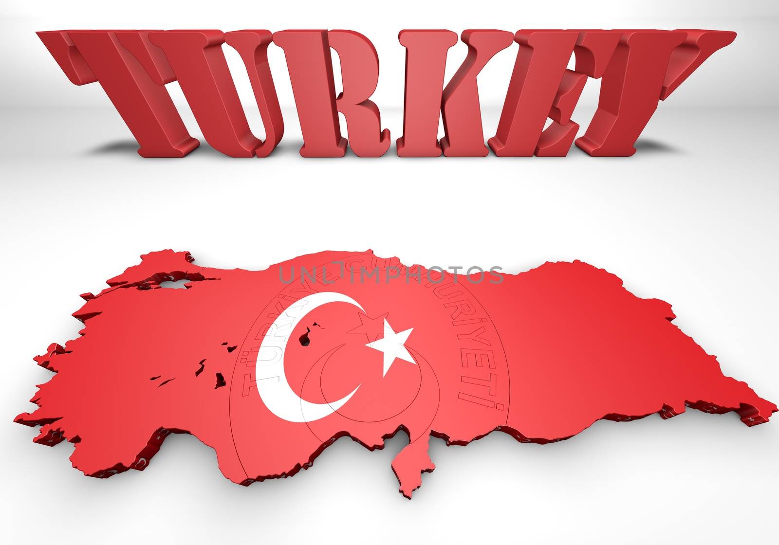 3d map illustration of Turkey with flag and coat of arms