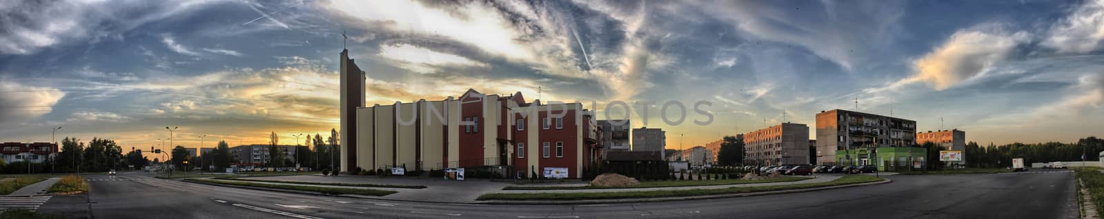 Modern church architecture in Pabianice (Poland) - Sunrise