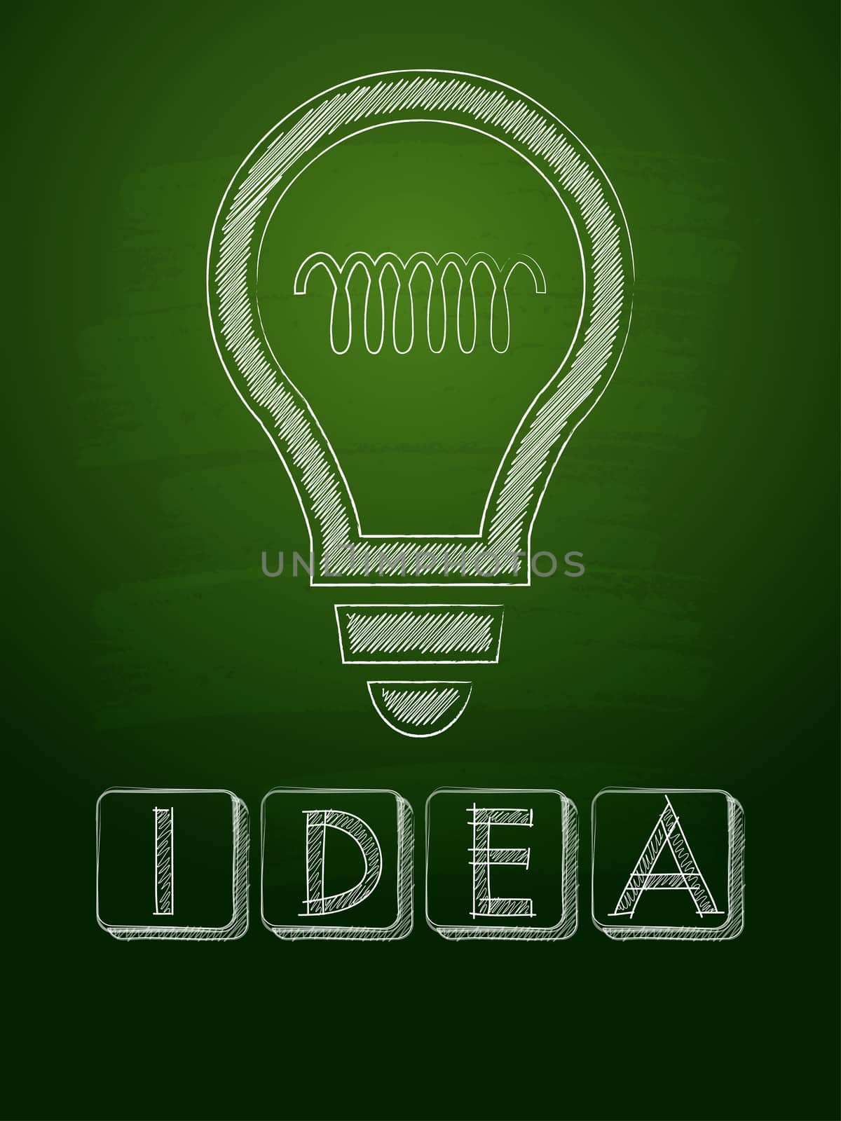 idea and light bulb sign over green blackboard by marinini