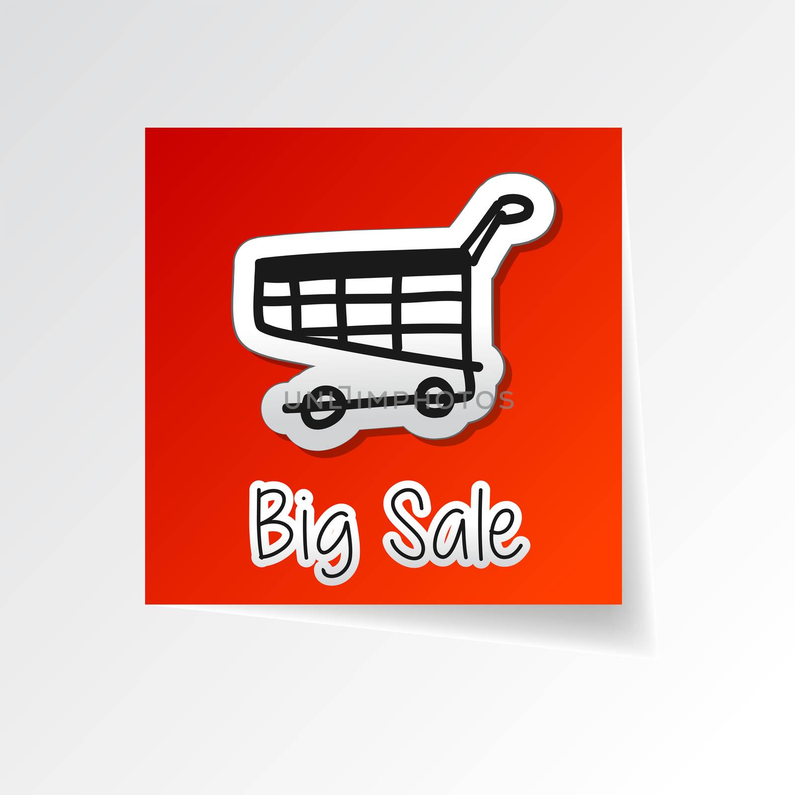 big sale with shopping cart symbol, red flat design label with sticker, business commerce concept icon