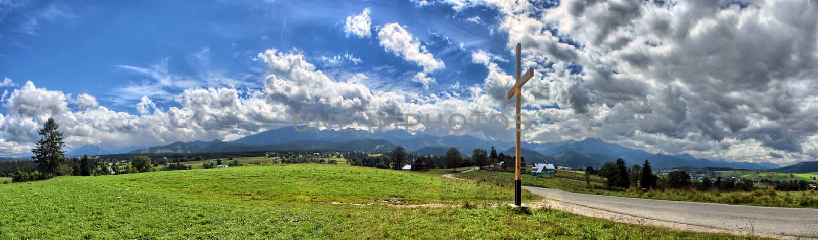 Tatra Mountains - Panorama with cross and view on Giewont by sanzios