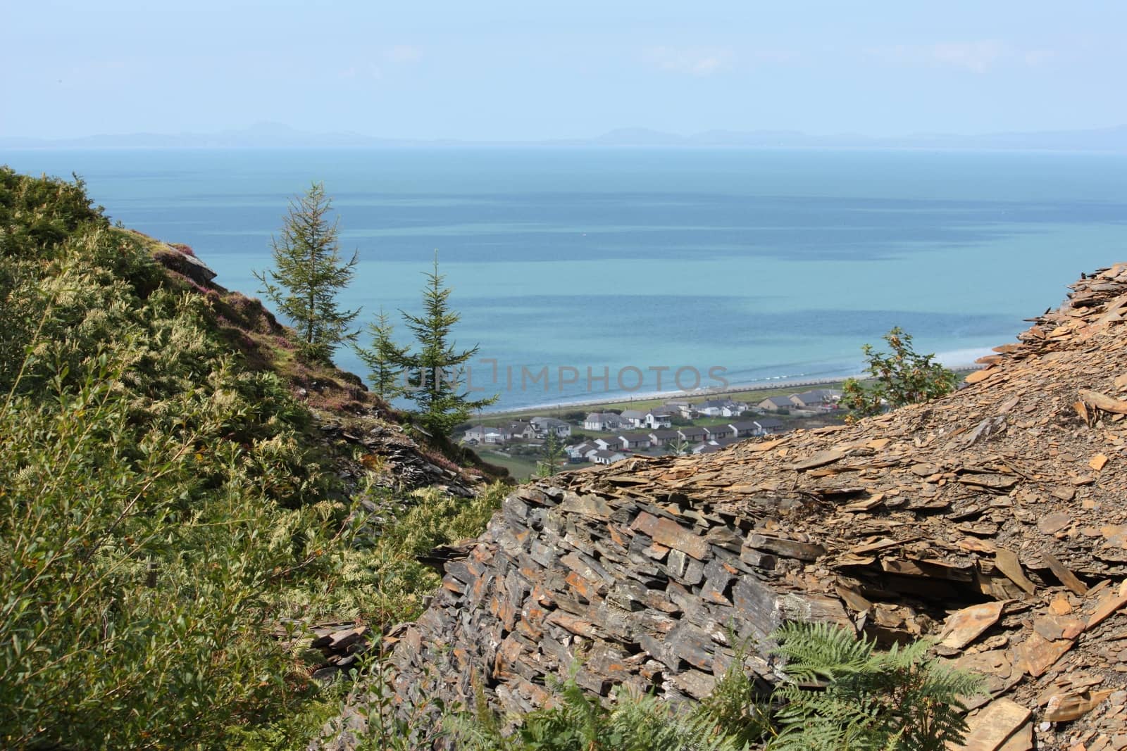 a view over sunny cardigan bay from the hills above