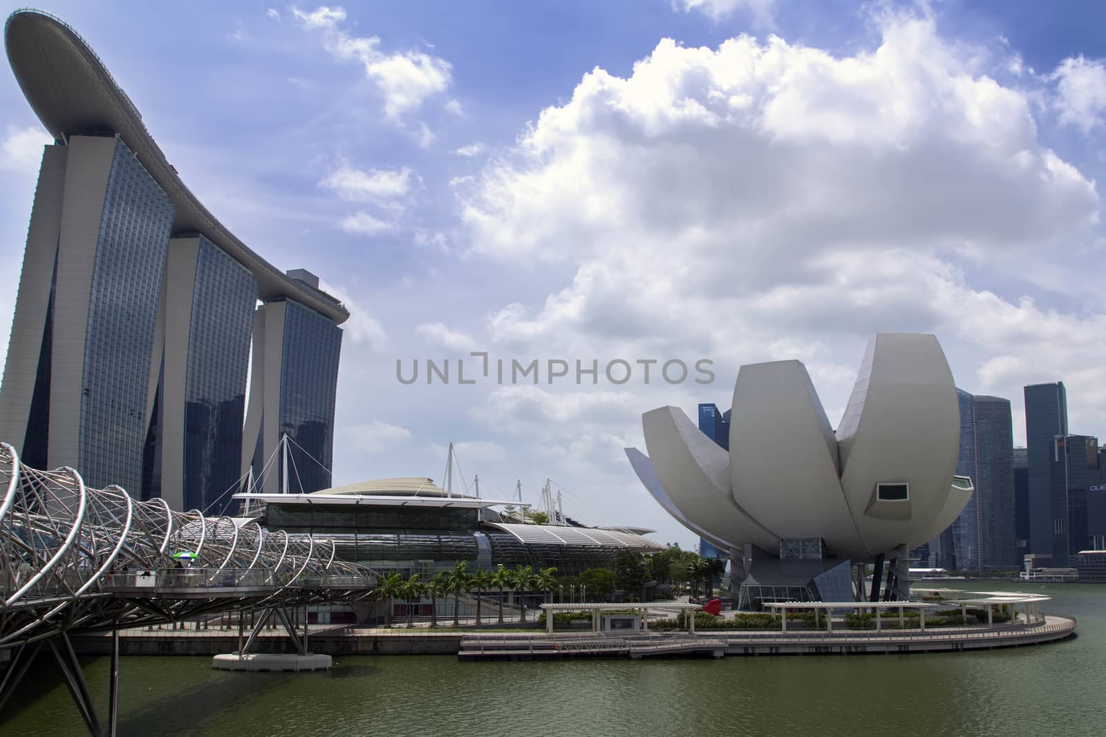 View to Singapore ArtScience Museum and Marina Bay Sands. Afternoon in City  EDITORIAL Singapore, Singapore - February 13, 2014