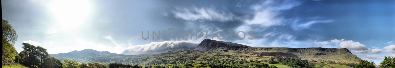 Stunning welsh mountains under a cloudy blue sky