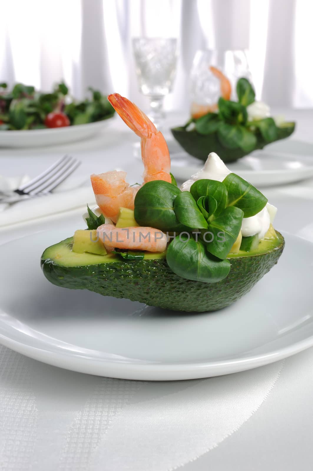 appetizer of avocado and shrimp by Apolonia