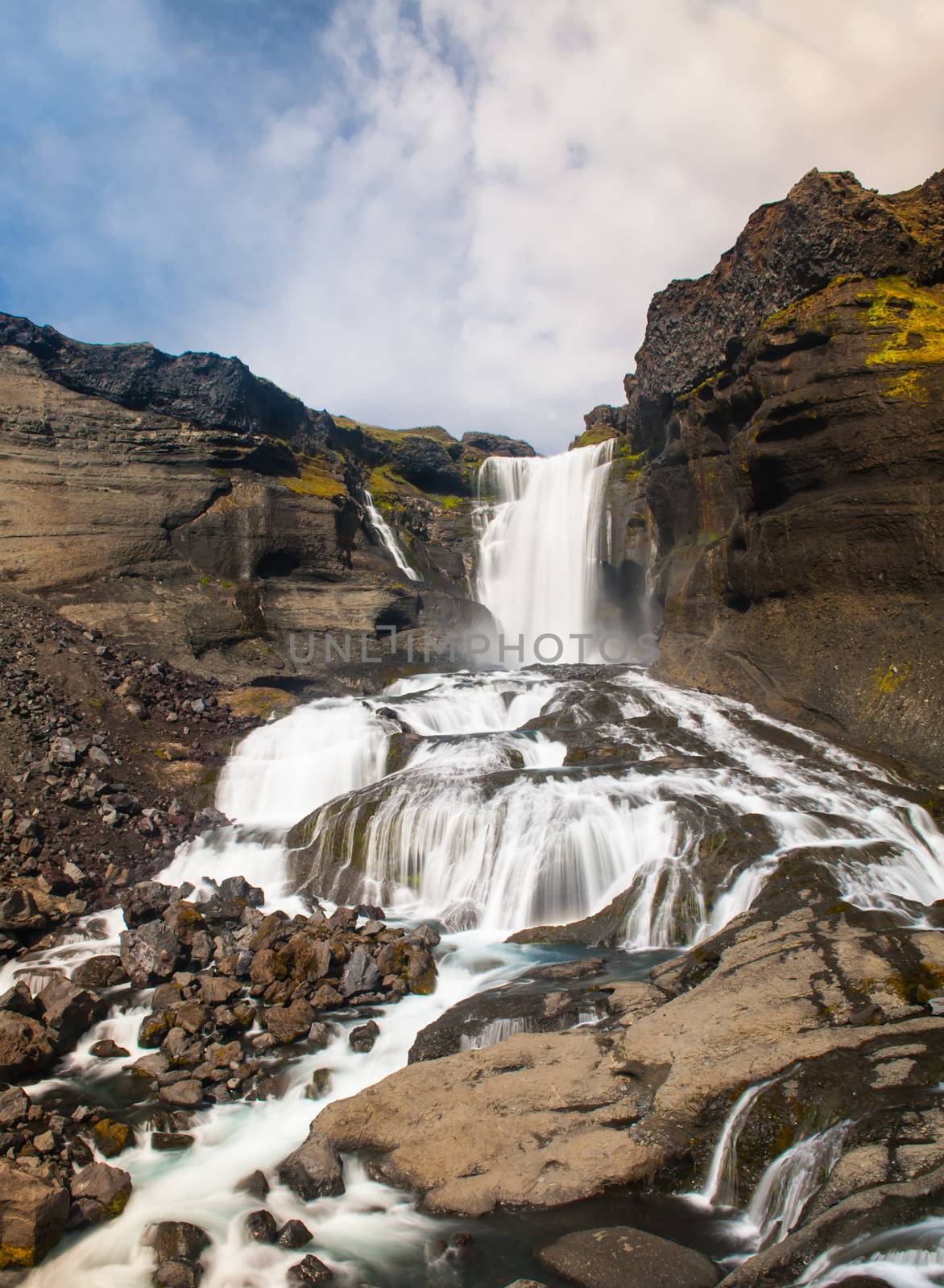 Beautiful Icelandic waterfall Oraerufoss. It is located on the South of the island, near Eldgja Canyon.