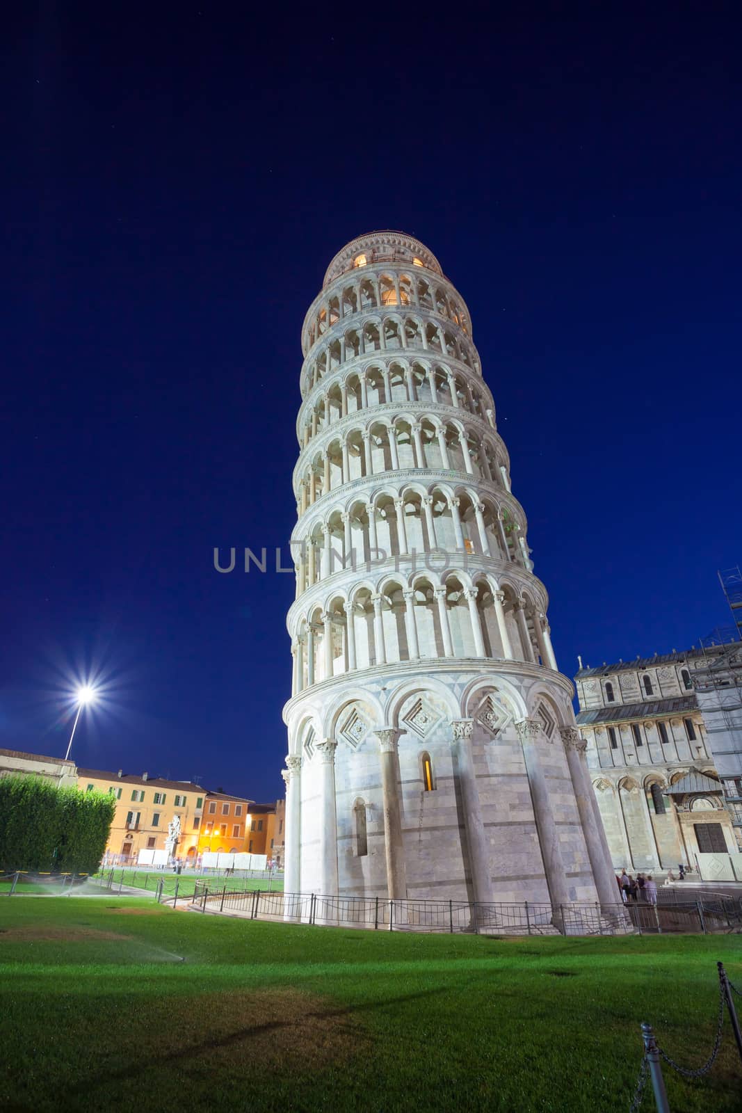 Pisa, Italy - August 11, 2013: Pisa leaning tower at dawn, Piazza del Duomo, Italy