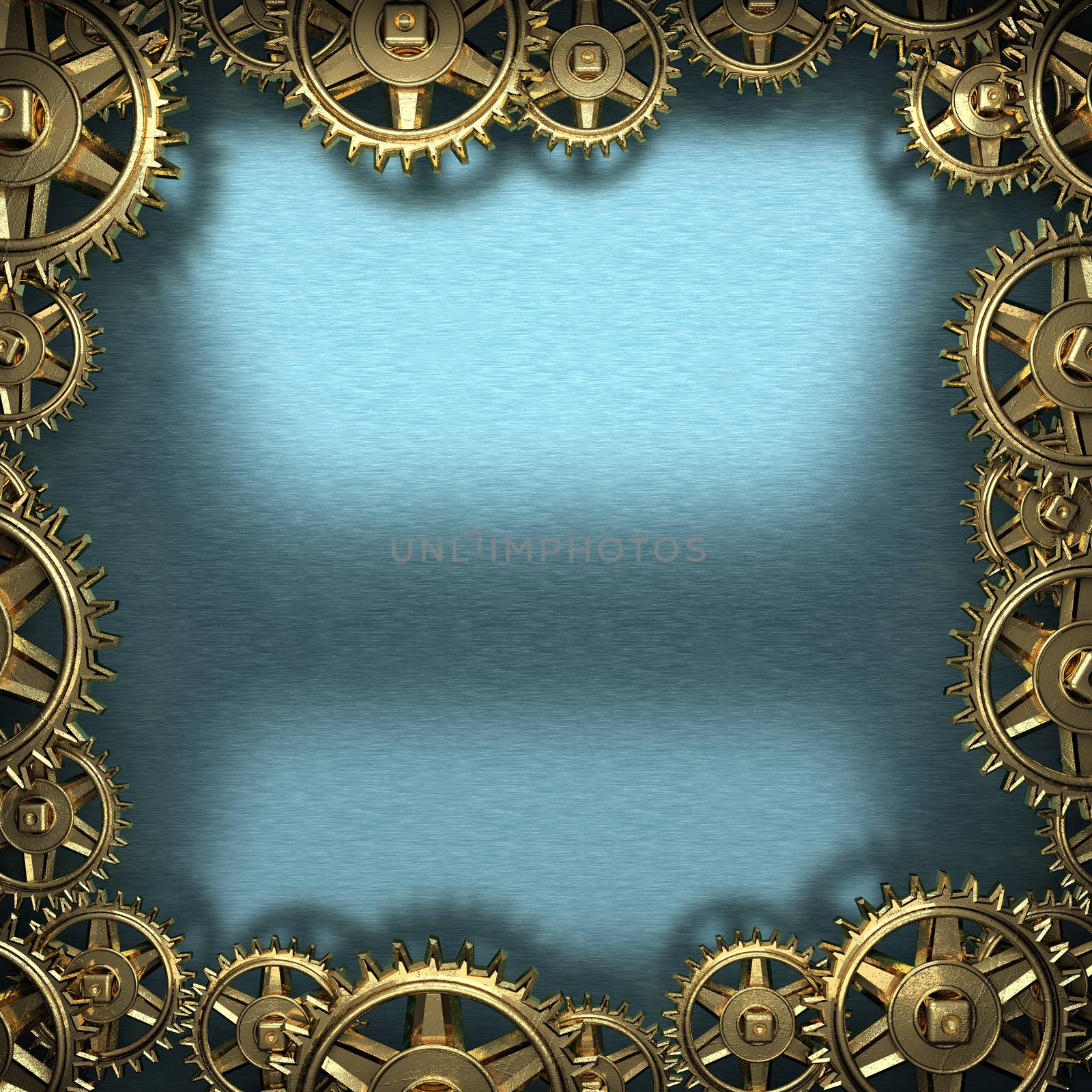 blue metal background with cogwheel gears