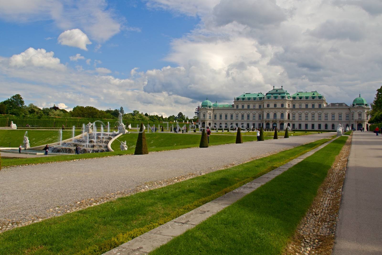 Photo shows general view of garden of Belvedere Palace.