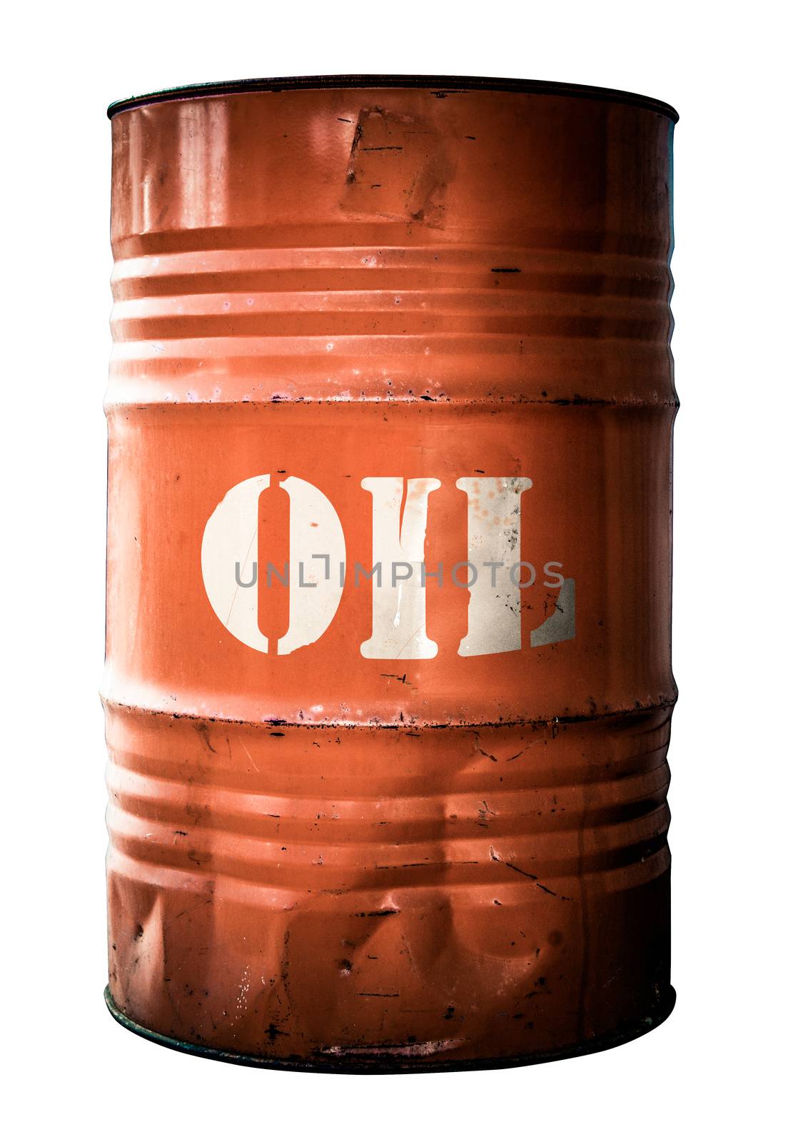 Isolated Industrial Orange Oil Barrel by mrdoomits