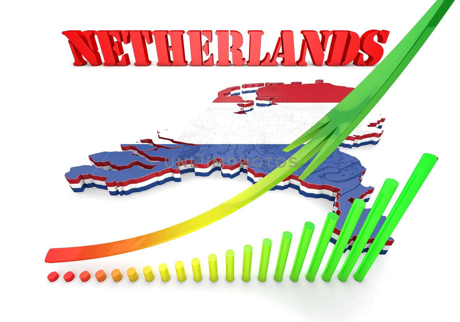 Map illustration of Netherlands with flag with coat of arms