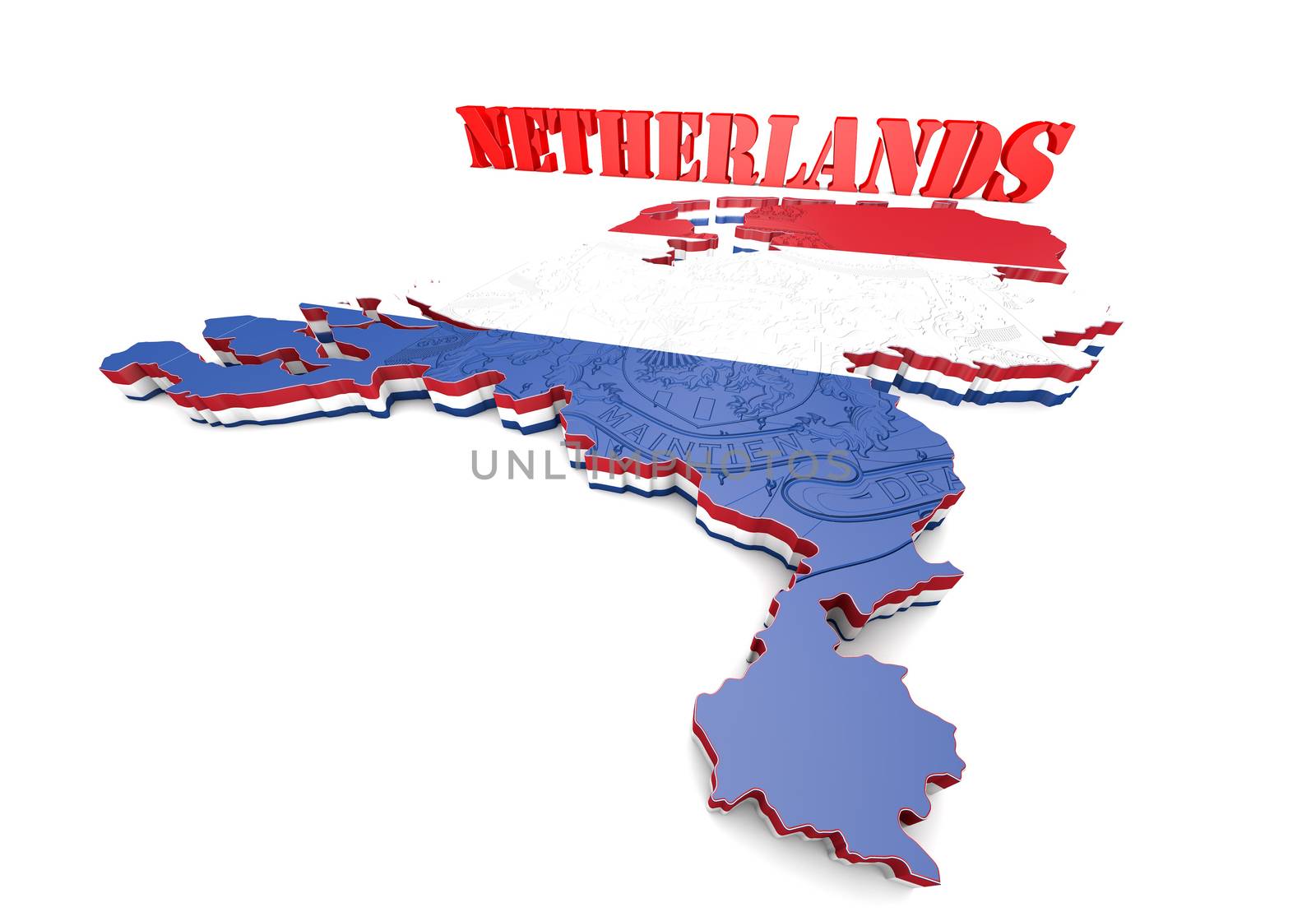 Map illustration of Netherlands with flag with coat of arms