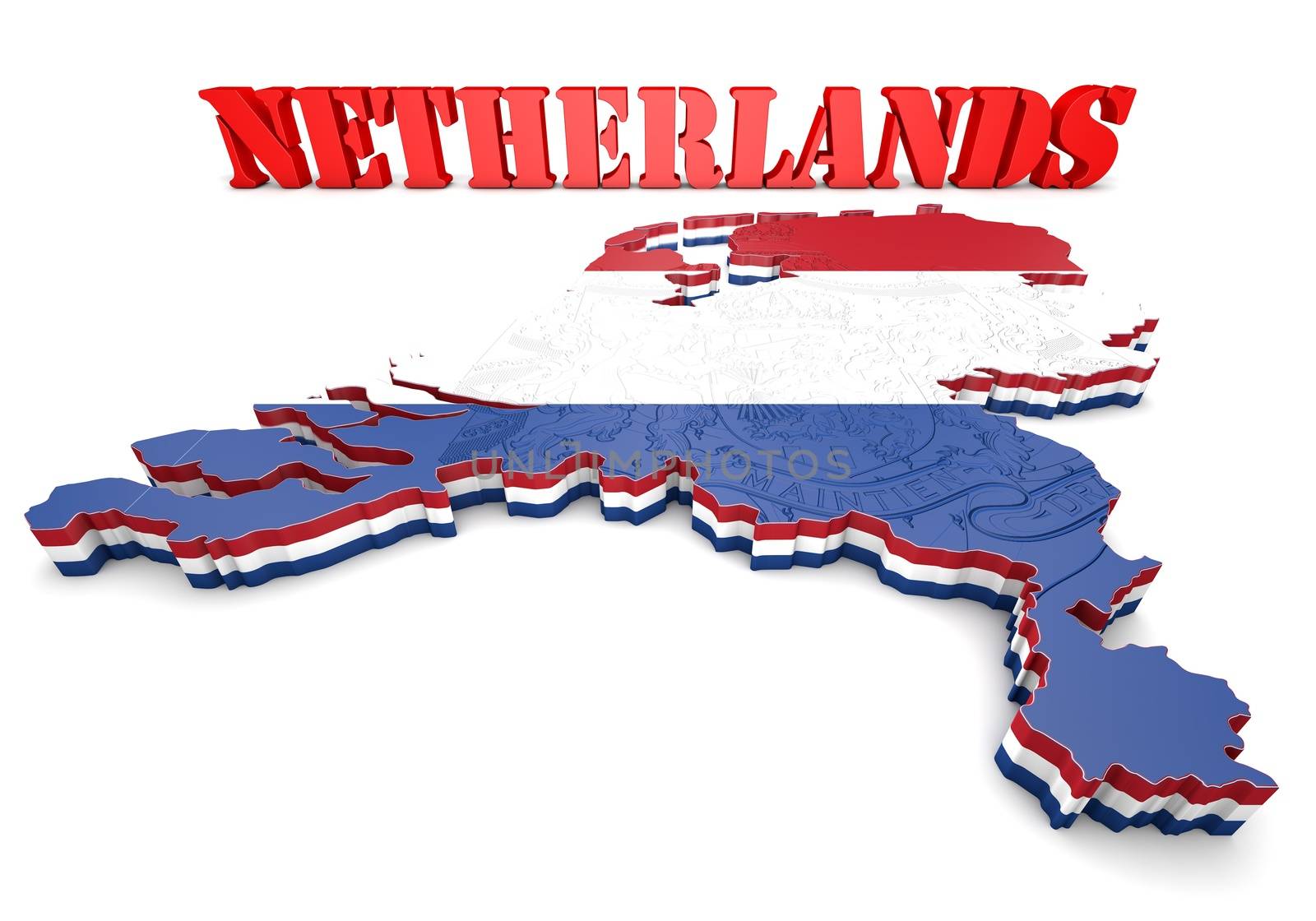 Map illustration of Netherlands with flag with coat of arms