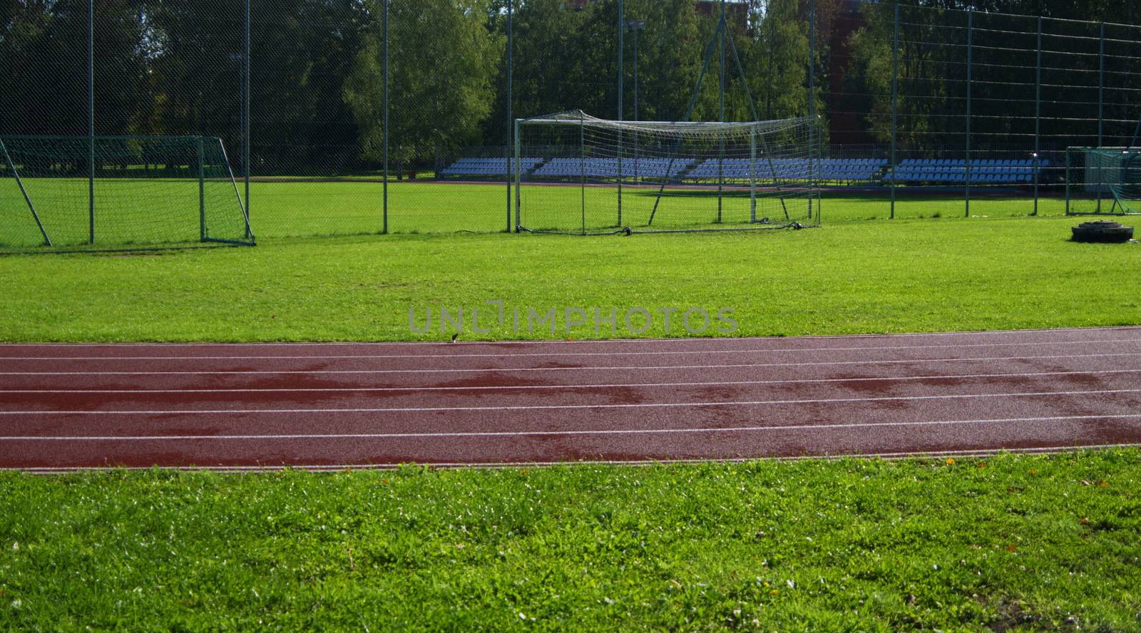 Red racetrack on the stadium in Riga