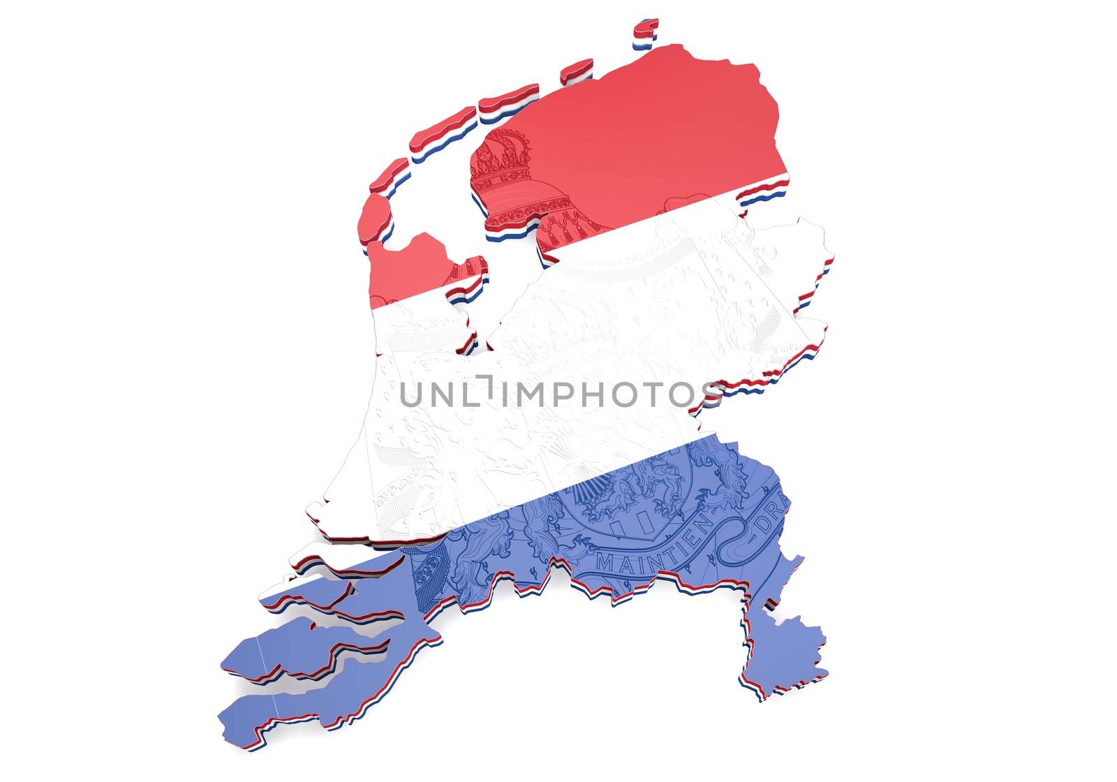 Map illustration of Netherlands with flag with coat of arms