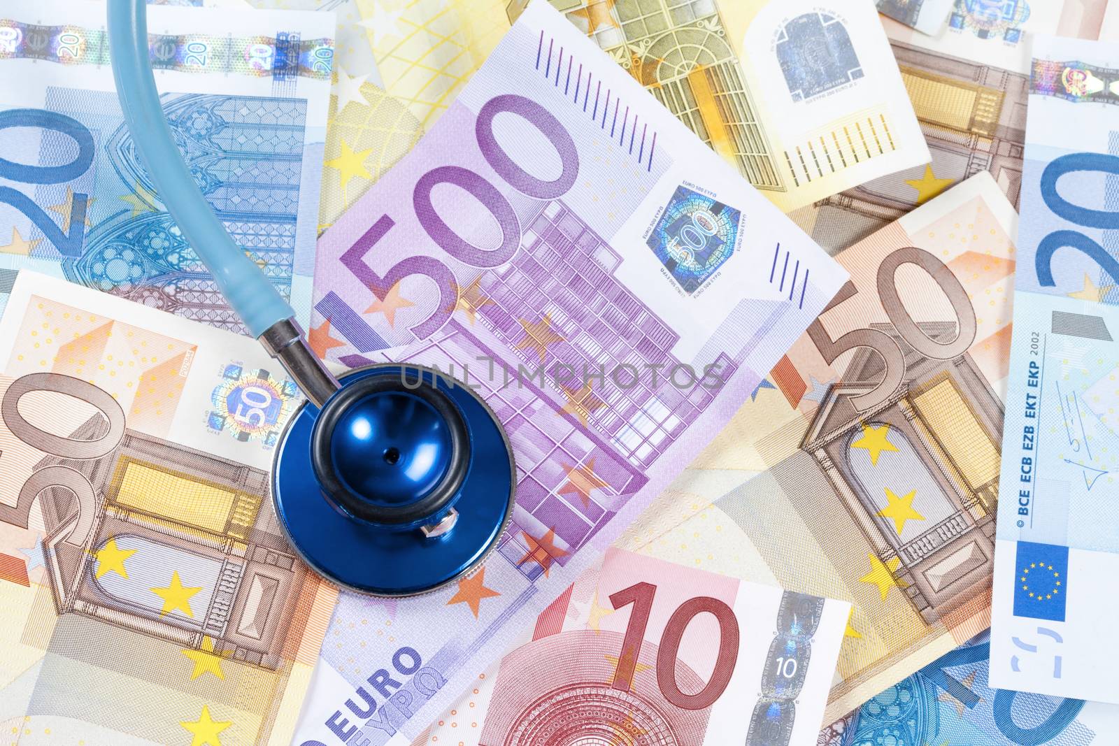 EUROPEAN UNION BANKNOTES AND STETHOSCOPE by courtyardpix